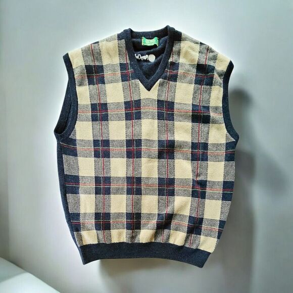 Vtg Peter Scott Scotland Lambswool Sweater Vest Plaid Academia Perry Golf Sz L - Picture 1 of 8